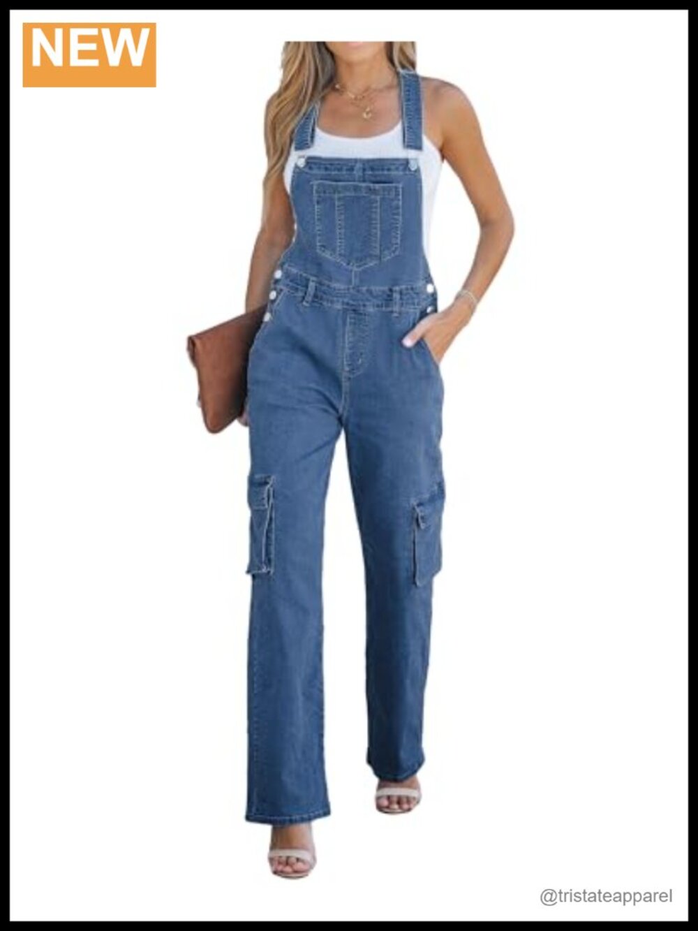 Cargo Jean Overalls Wide Leg Bib Utility Stretchy Denim Jumpsuit Loose
